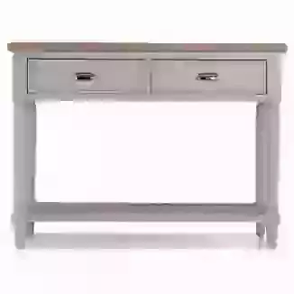 Large 2 Drawer & 1 Shelf Grey Painted Console Table with Parquet Oak Top